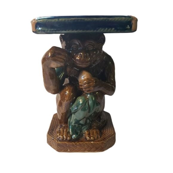 Mid Century Majolica Monkey Pedastool - Picture 1 of 12